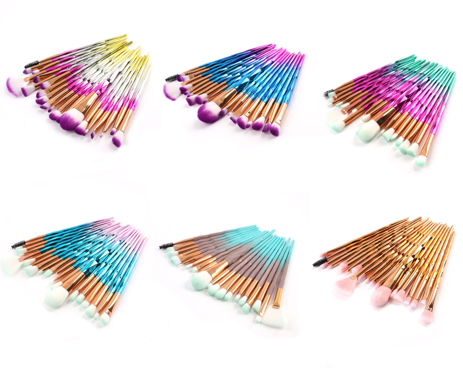 20-Piece Eye Brush Set with Colorful Diamond Handles